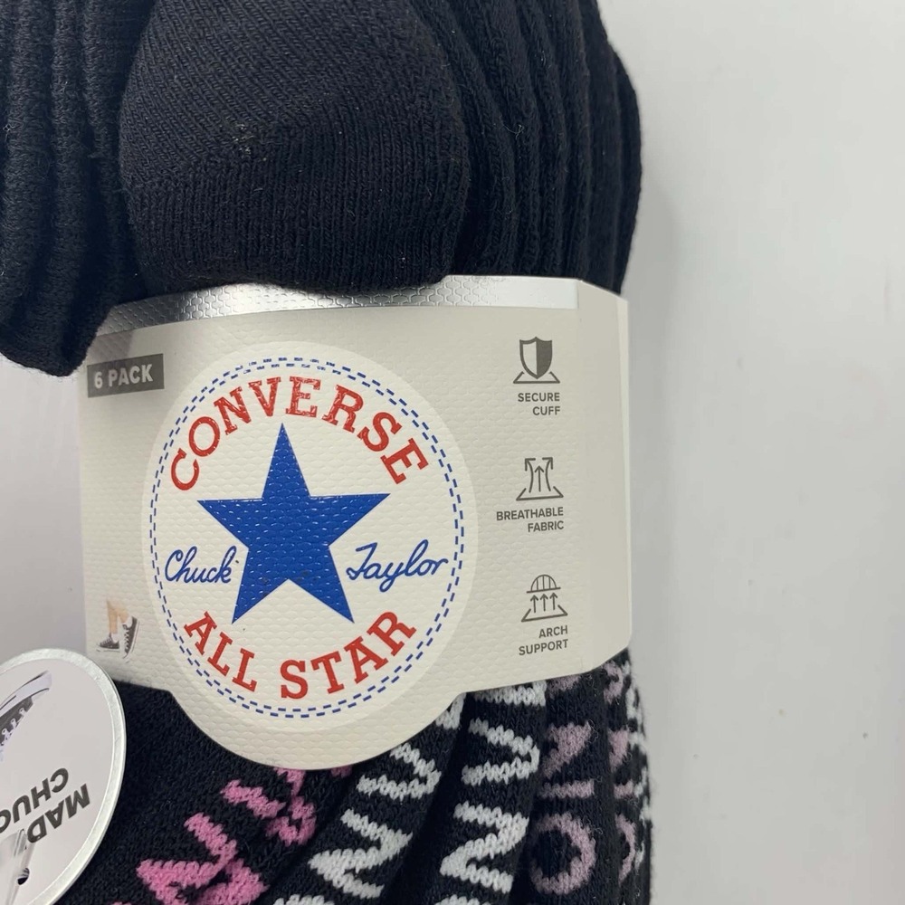 Women's Converse No Show Socks Black 6 Pack Brand New